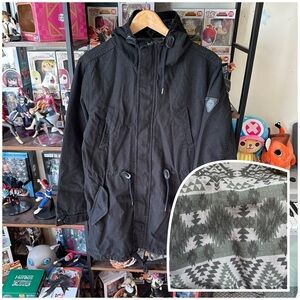 WT02 Black Aztec Lined Hooded Parka Coat Men’s S